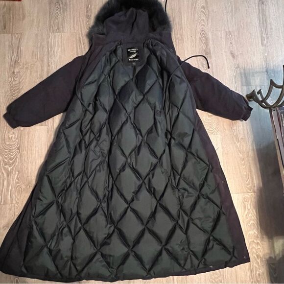 Goose Down Fox fur Navy Blue Maxi removable Genuine collar Hood Vintage S - Picture 8 of 16